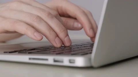 Extreme close up fingers type text on keyboard. Stock Footage 195281519