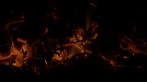 Extreme close up on fire in fireplace Stock Footage 94256420