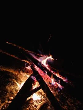 Extreme close up of fire sparks moving on dark night sky as black background  Stock Photos