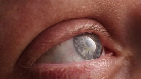 Extreme close-up of a human eye showing intricate details of iris and skin Stock Footage 339214892