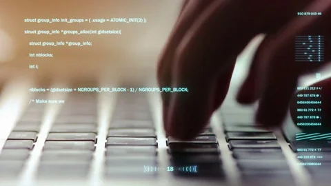Extreme close-up of human hands typing on laptop keyboard, selective focus Stockbeeldmateriaal 76011850