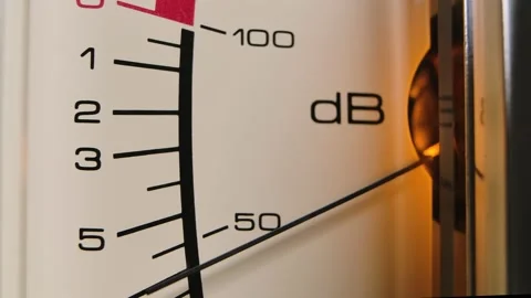 Extreme close up of indicator dB decibel meter needle movement reading level Stock Footage 145827502