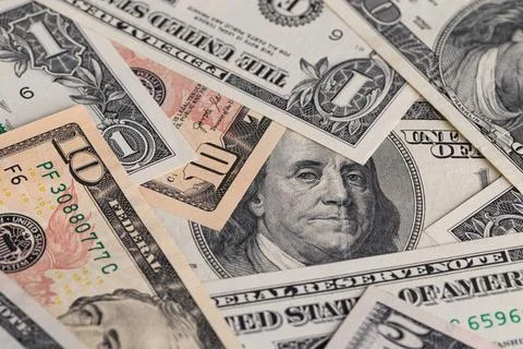 Extreme Close Up Intersecting US Dollar Banknotes Background 스톡 사진