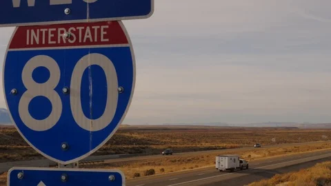 Extreme close up of Interstate 80 highway sign. Video stock 98924270