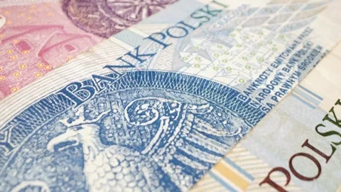 Extreme close-up macro shot of various Polish zloty banknotes. 스톡 동영상 301781656