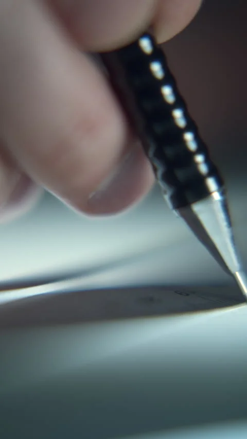 Extreme Close-Up of Man Drawing Blueprint with Pencil and Ruler Stock Footage 343755992