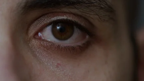 Extreme Close Up Of Man's Brown Eye Opening Stock Footage 122273707