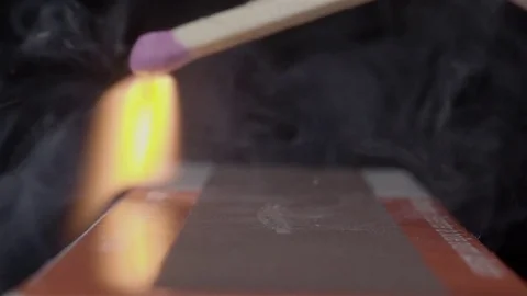 Extreme close up of a match being lit. Filmed in super slow motion. Macro lens. Stock Footage 75656412