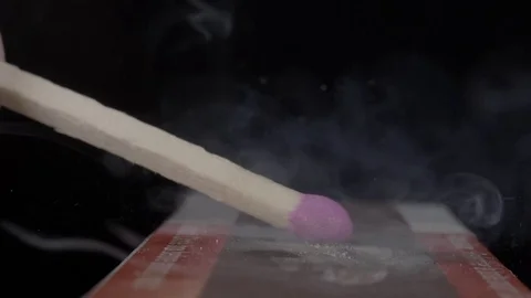 Extreme close up of a match being lit. Filmed in super slow motion. Macro lens. Stock Footage 75656483