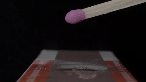 Extreme close up of a match being lit. Filmed in super slow motion. Macro lens. Stock Footage 75656501