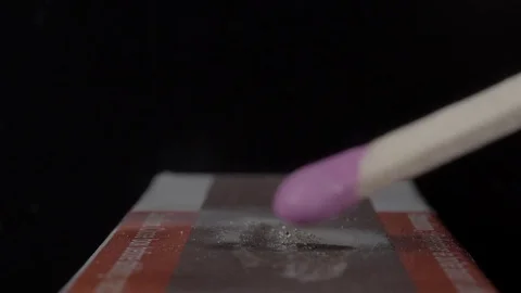 Extreme close up of a match being lit. Filmed in super slow motion. Macro lens. Stock Footage 75656521