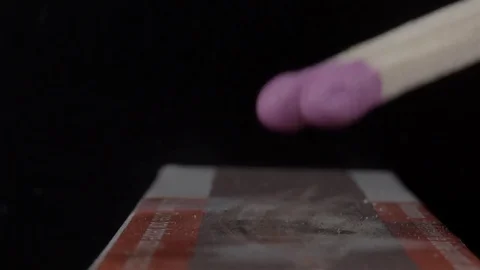 Extreme close up of a match being lit. Filmed in super slow motion. Macro lens. Stock Footage 75656541