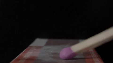 Extreme close up of a match being lit. Filmed in super slow motion. Macro lens. Stock Footage 75656559