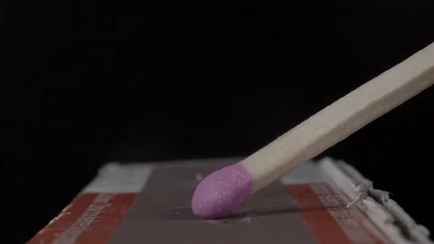 Extreme close up of a match being lit. Filmed in super slow motion. Macro lens. Stock Footage 75656604