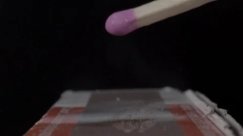Extreme close up of a match being lit. Filmed in super slow motion. Macro lens. Stock Footage 75656623