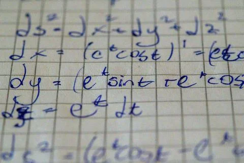 Extreme close-up math formula handwriting blue ink Stock Photos
