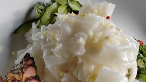 Extreme Close-Up of Miao Ethnic Cold Rice Noodle Ingredients, Push In/Out 스톡 동영상 334225049
