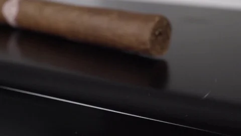 Extreme close up of a Montecristo No. 2 cigar. Stock Footage 78654812