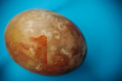 An extreme close-up of a naturally dyed Easter egg, revealing intricate. Фото