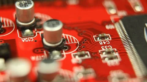 Extreme Close Up Pan Circuit Board Micro Networking Closeup Focus Mainboard View Stock Footage 8765502
