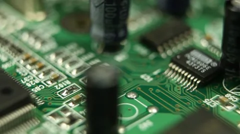 Extreme Close Up Pan Circuit Board High Technology Electricity Micro Networking Stock Footage 8765913