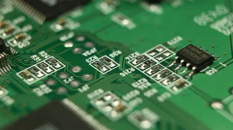 Extreme Close Up Pan Computer Circuit Board CPU Network Server New Technology Stock Footage 8765514