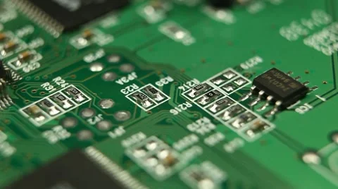 Extreme Close Up Pan Computer Circuit Board CPU Network Server New Technology Stock Footage 8765915