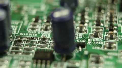 Extreme Close Up Pan Computer Electric Board Circuitry Manufacturing Process Stock Footage 8765685