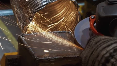 Extreme Close Up Of Professional Grinding Process With Bright Spark Stream Stock Footage 337450685