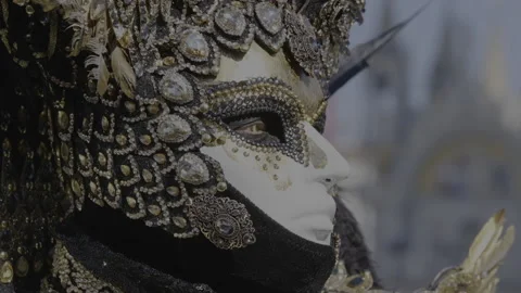 Extreme close up profile of a bird Face Mask at Venice Carnival Stock-Footage 218405925
