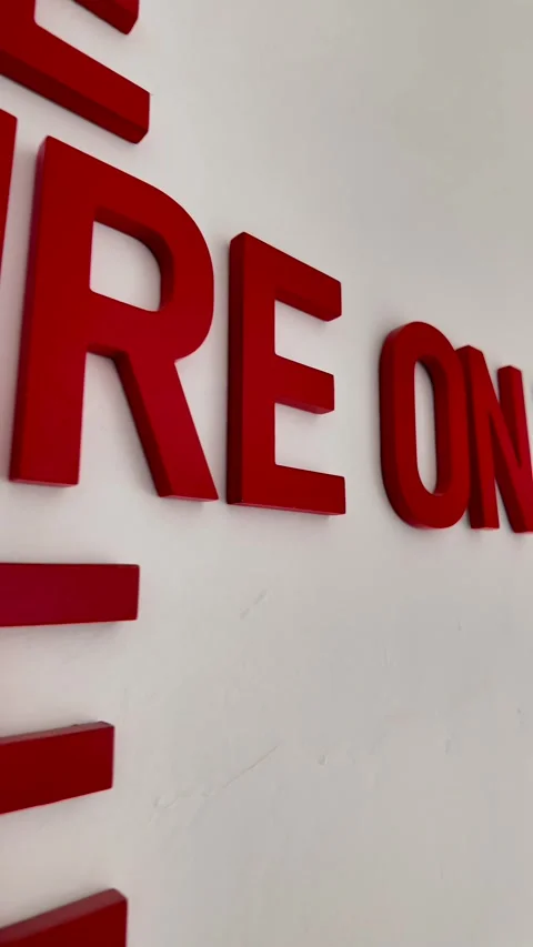 Extreme Close Up of Red 3D Wall Lettering Restaurant Decor Stock Footage 338371633