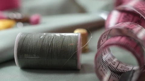 Extreme close up shot of thread and meter. Stock Footage 174675515