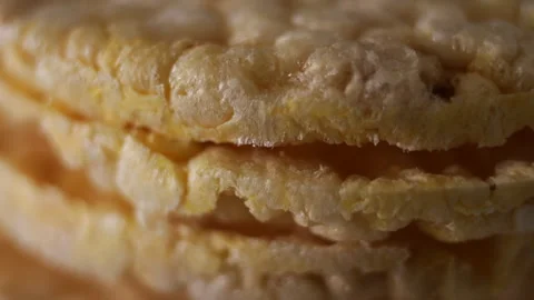 Extreme Close Up Slider Shot of Corn Cakes Texture in 50p Stock Footage 336559053