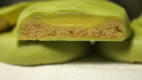 Extreme Close Up Slider Shot of Matcha Biscuits in 50p Stock Footage 337009293