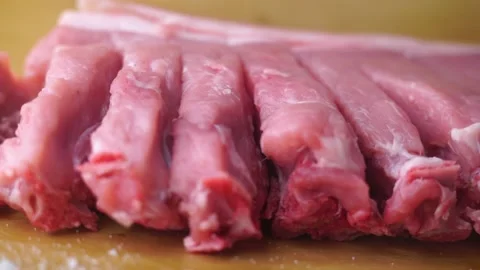 Extreme Close Up Slider Shot Of Raw Meat 4K Stock Footage 144678345