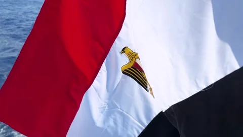 Extreme close-up slow motion of Egyptian national flag waving in the wind  스톡 동영상 328898623