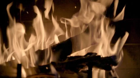 Extreme Close up slow motion Fire in fireplace Ellijay Georgia 4k Stock Footage 260743004