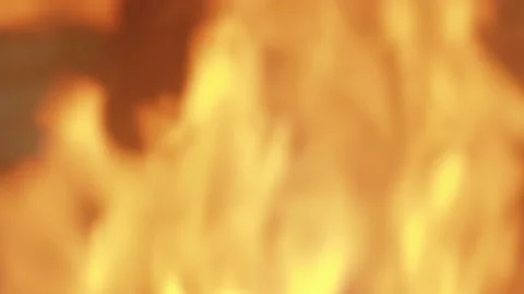 Extreme close up of slow motion roaring wood fire and flames  Stock Footage 146270858