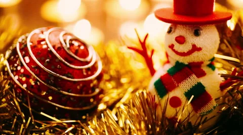 Extreme Close up of a Snowman on candles background Stock Footage 44462837