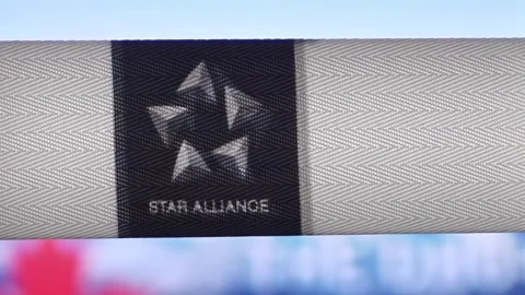 Extreme close-up of Star Alliance logo printed on a fabric lanyard Stock Footage 341858746