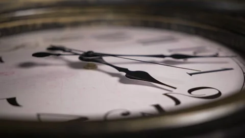Extreme Close Up Static Shot of Vintage Clock Face with Fast Moving Hands Stock Footage 336090949