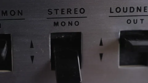 Extreme close up on the stereo / mono getting switch on a vintage radio receiver Video stock 153241763