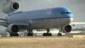 Extreme close up of taxiing KLM plane HD Footage