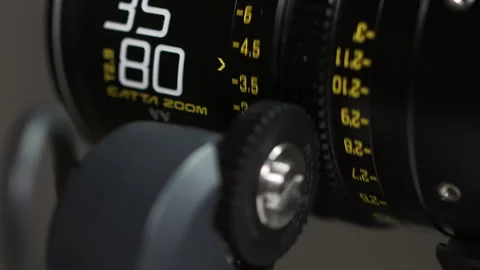 Extreme Close-Up: Tilta Nucleus-M Motor and DZO Catta Ace Lens Gear Video stock 333684862