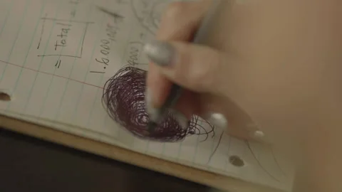 Extreme close-up top-down of hand scribbling on paper Stock Footage 334050062