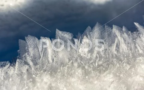 Extreme close-up of unique frost patterns of snow Stock Photos
