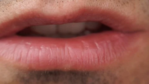 Extreme close up video man's lips speaks Stock Footage 87141622