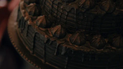 Extreme close up view of dark chocolate cake. Homemade, brownie cake. Delicious 스톡 동영상 105271580