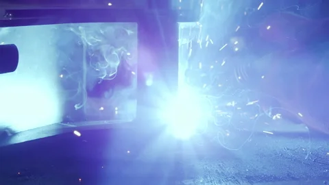 Extreme close-up of welding process in the workshop. Stock Footage 158789321