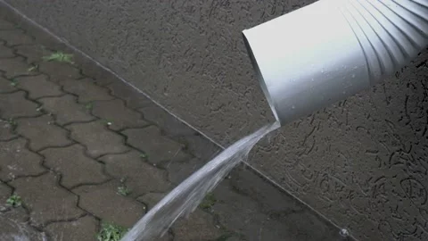 Extreme close - up of a white drain pipe from which a stream of water pours o 스톡 동영상 116440143